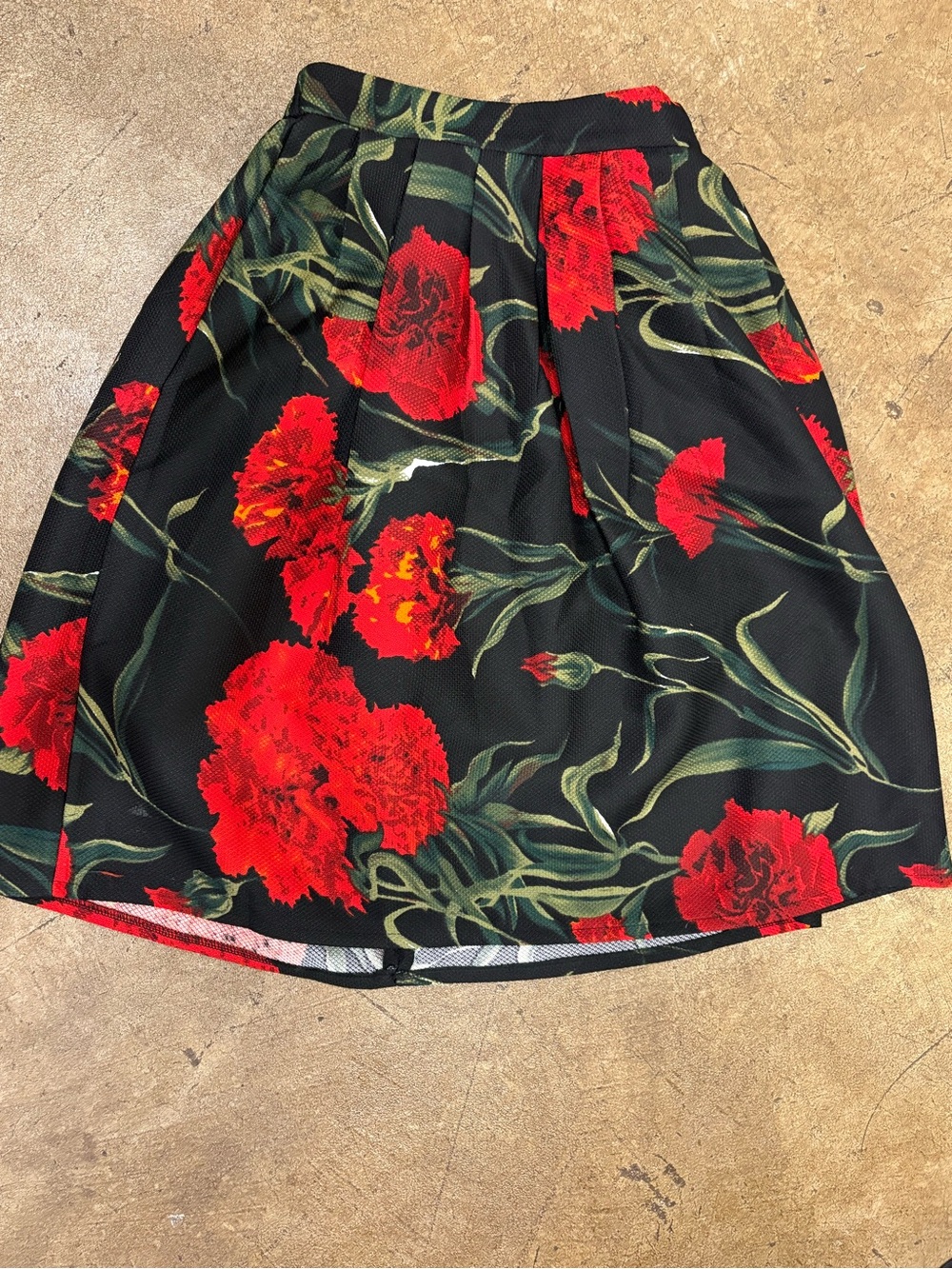 Black Floral Circle Skirt with Red Carnation Print